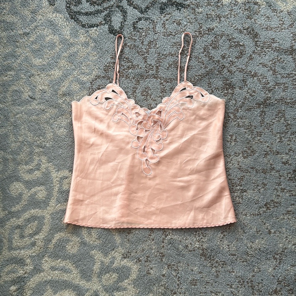 Vintage Natori Embroidered Cut Out Camisole Peach Small